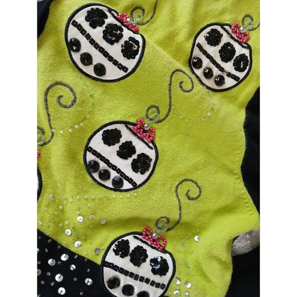 Jack B Quick Ugly Christmas Sweater Pink Black Green Ornaments Embroider... - Picture 13 of 14